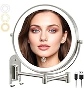 ALHAKIN 9" Wall Mounted Lighted Makeup Mirror, Rechargeable 1X/15X Magnifying Mirror with Light D...