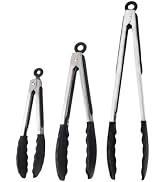 Kitchen Tongs with Silicone Tips, Kitchen Tongs, Cooking Tongs, Premium Stainless Steel Locking C...