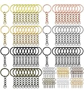 370Pcs Keychain Rings with Screw Eye Pins Set,70Pcs Colored Key Chain Rings with Chain and Jump R...