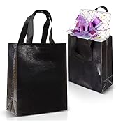 Nush Nush Black Gift Bags – Pack of 12 Black Non-Woven Reusable Tote Bags –Glossy Small Black Gif...