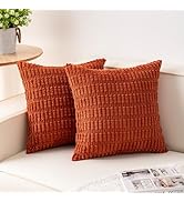 Aegero Pack of 2 Corduroy Decorative Throw Pillow Covers 18x18 InchSoft Boho Striped Pillow Cover...
