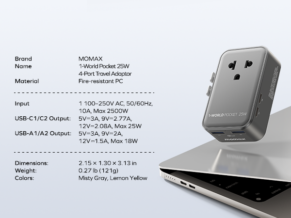 MOMAX 1-World Pocket Universal Travel Adapter