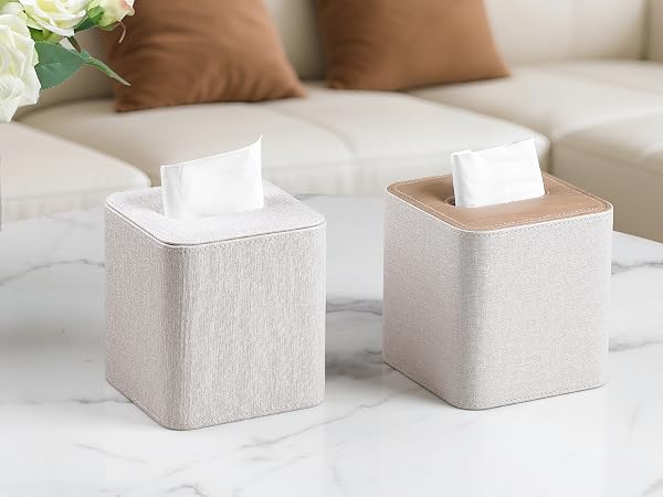 Cretkhp Square Linen Tissue Box Cover