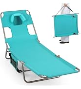 Goplus Tanning Chair, Portable Lightweight 10.5LBS Beach Lounger with Face Arm Holes, Adjustable ...