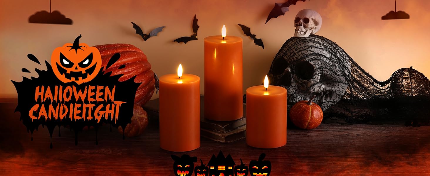 burnt orange flameless pillar candles