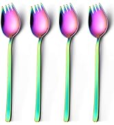 Sporks,Tiokin Salad Forks,4-Pack 18/10 Stainless Steel Sporks, 7.4 Inches Long Handle Dessert Spo...