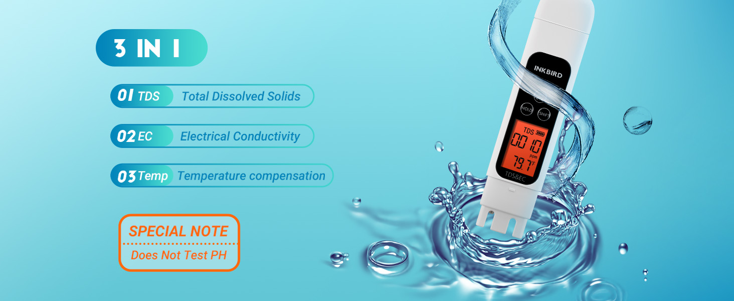 3 IN 1 Water Quality Tester, TDS, EC, Temp