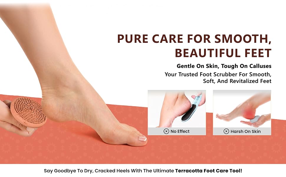 Terracotta foot scrubber, natural pumice stone for feet, callus remover tool for soft, smooth foot