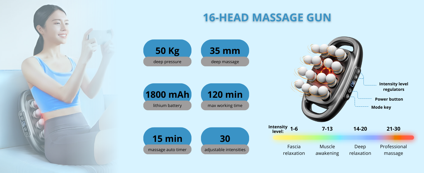 16 head massager; multiple head massage