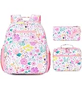 mibasies Girls Backpack with Lunch Box: 3PCS Kids Backpack Set for Kindergarten Elementary - 15 I...