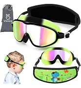 Vvinca Kids Swim Goggles for Age 2-8, Toddler-Goggles with Fabric Strap No Leak Pain-Free, Anti-F...