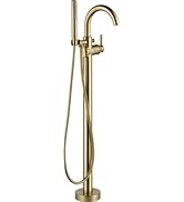 Delta Faucet Trinsic Floor-Mount Freestanding Tub Filler with Hand Held Shower, Champagne Bronze ...