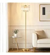 QiMH Floor Lamps for Living Room, Gold Floor Lamp with On/Off Foot Switch, Standing Lamp with Dou...