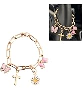 Steering Wheel Charm,Bee/Bow/Cross/Daisy Car Steering Wheel Chain with Lobster Clasp,Universal St...