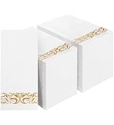 BESTVIP 200 Pack Disposable Paper Napkins, 3-Ply Dinner Napkins with Gold Trim, Soft Bathroom Nap...