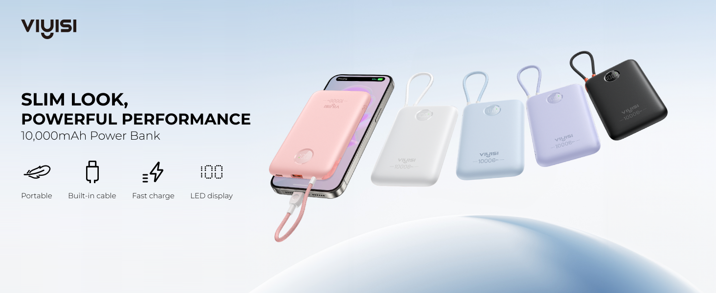 ultra slim portable charger with built in cable