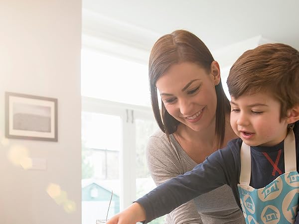 Mom and boy cooking