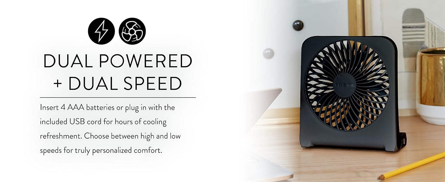 Black Treva USB Fan On Desk