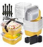 Square Mini Cake Pans with Lids, Aluminum Foil, Gold, ZOXILEN | 5oz Disposable Mini Loaf Pans, Wi...
