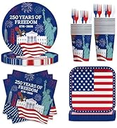 WRXVVTSV 120PCS 4th of July Plates and Napkins Set with Cups Patriotic Party Supplies with 9" Pla...