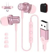 ASKUBSKU USB Headphones with Microphone for PC 7.5Ft Cable, Pink | USB Earbuds for Computer, USBA...