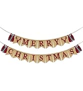 Merry Christmas Banner Burlap | Christmas Decorations | Vintage Christmas Banner for Mantle Firep...