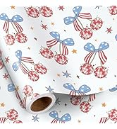RUSPEPA Cherry Bow Wrapping Paper Roll, Mini Roll, Red White Blue Bow with Balls Design Gift Wrap...