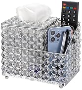 Sumnacon Tissue Box Square Tissue Box Cover with Storage Sparkling Silver Tissue Box Holder with ...
