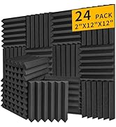 Acoustic Foam Panels 24 Pack 2" x 12"x 12" Saiqiang Soundproofing Wedges for Wall Noise Absorbing...