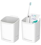 2 Packs Wall Mounted Toothbrush Holders, Self Adhesive Bathroom Toothbrush Wall Holder for Electr...