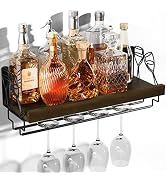 Love-KANKEI Wine Rack with Stemware Hanger, 17inch Wine Glass Rack, Floating Shelf Wall Mounted, ...