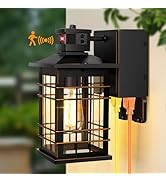 Motion Sensor Dusk Dawn Outdoor Wall Light Fixture with GFCI Outlets, Sensor Porch Light Outdoor ...