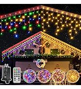 Ollny Icicle Lights for Outside 306LED 25FT, Color Changing Christmas Light with Remote 11 Modes ...