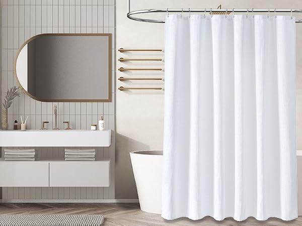 white shower curtain