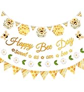 NICROLANDEE Happy Birthday Banner Bumblebee Party Decorations NO DIY Pre-Strung Happy Bee Day Bir...
