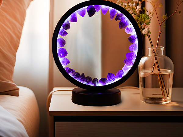 Raw Amethyst Round Table Lamp