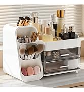 Delamu Makeup Organizer Countertop, Spacious Cosmetic Display Case with Makeup Brush Holder, Perf...