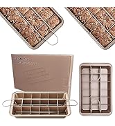 RHBLME 2 Pack Brownie Pan with Dividers, 12.2" x 7.7" x 1.6" Nonstick Carbon Steel Baking Loaf Pa...