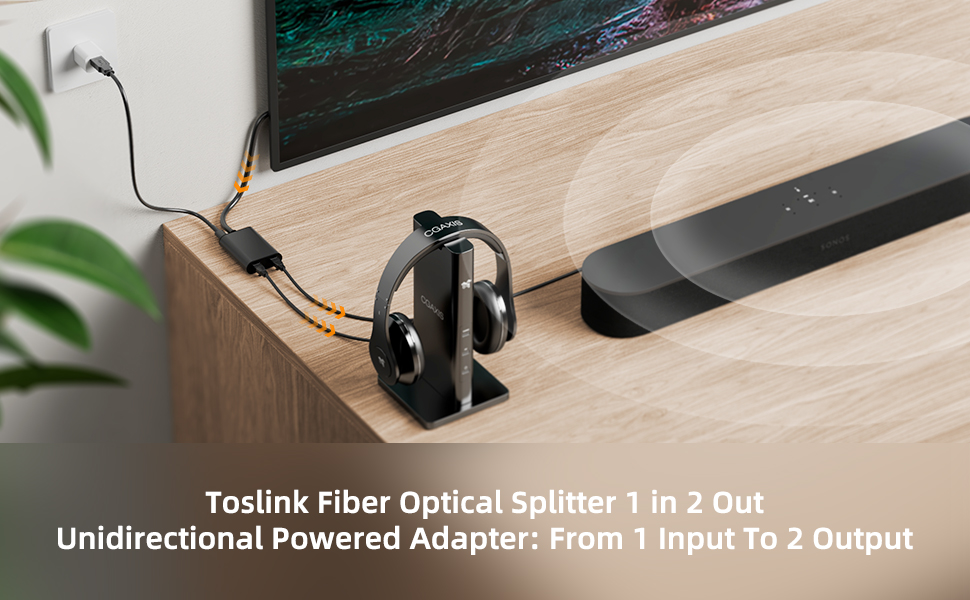 Digital Toslink Fiber Optical Splitter 1 in 2 Out Audio Adapter Cable