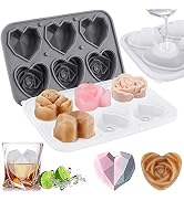 Ice Cube Tray,Mikiwon 2.5 inch Silicone Large 3D Heart Rose Ice Molds and Heart Diamond Ice Molds...