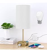 AKASUKI Table Lamp for Bedroom, 3 Way Dimmable Touch Lamp with Dual Charging Station, Small Bedsi...