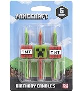 Minecraft Birthday Cake Candles | 6 Birthday Candles for Cake Decorations, Red & Green Striped Ca...