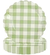 50PCS Sage Green Scalloped Paper Plates - 7Inch Striped Dessert Plates for Cake Salad Fruit Dispo...