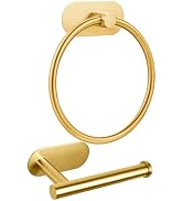 Self Adhesive Towel Ring and Toilet Paper Holder, No Drilling Stainless Steel Bathroom Hardware S...