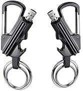 yusud 2 Pack Keychain Bottle Opener for Men, Permanent Match with Dual Side Flint Fire Starter, W...