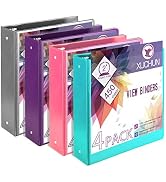 4Pack 2 Inch Round 3 Ring Binder View Binders with 2 Pockets,Holds 450 Sheets Assorted Colors for...