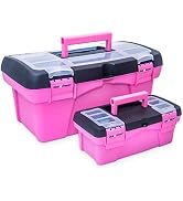 Pink Tool Box for Women - Sewing, Art & Craft Organizer Small & Large Plastic Tool Box with Handl...