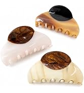 3 Pack Medium Acetate Hair Claw Clips for Women, Mixed Panel Shark Clips for Half Up Styles, Smoo...