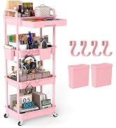 LLMRR 4 Tier Rolling Utility Cart with Drawer, Plastic Storage Organizer Rolling Carts with Wheel...
