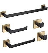 TURS 5-Piece Bathroom Hardware Set Black and Gold Towel Bar Sets Include Single Towel Bar Hand To...
